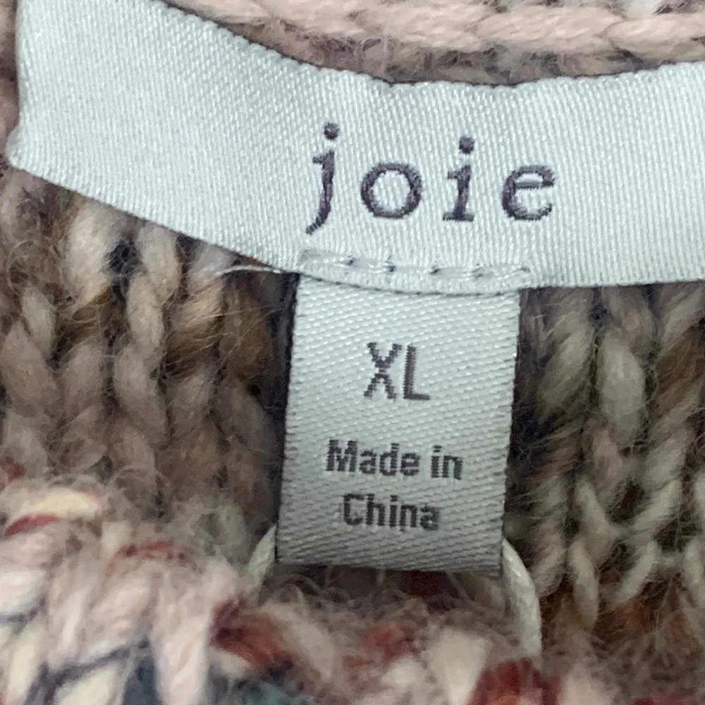 Joie Meghan Cable Knit Fringe Rose Sweater Boho Wool Blend Women XL Pullover top